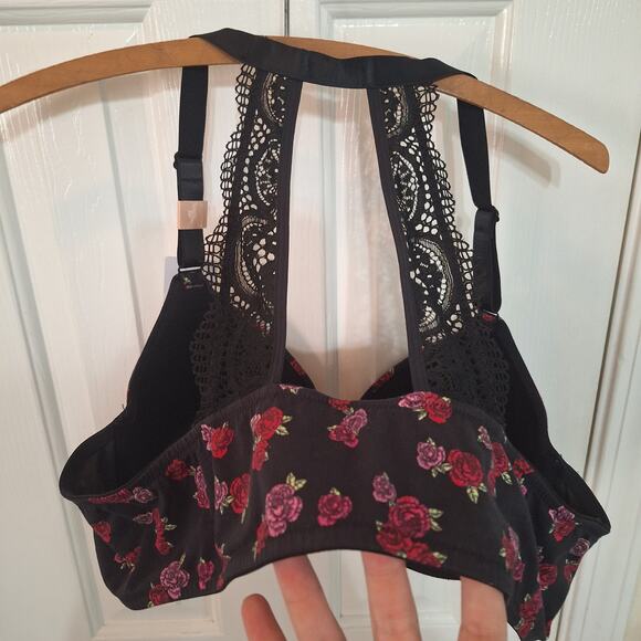 New Cacique 44C Boost Plunge red rose black front closure underwire bra NWT - Picture 4 of 4